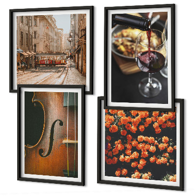 Mur de tableaux Fleurs vintage rue vin violon