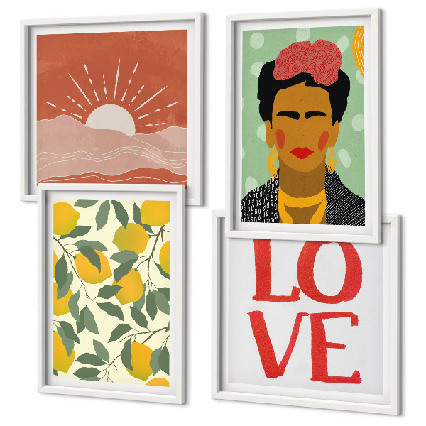 Polyptyque z cadres Citrons inscription paysage d'amour frida