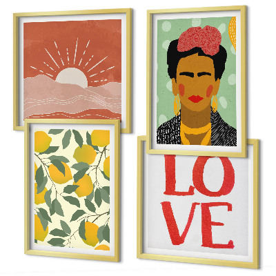 Polyptyque z cadres Citrons inscription paysage d'amour frida