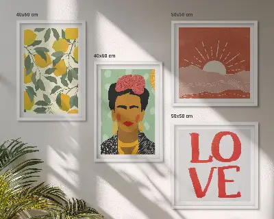 Tableau polyptyque 3 cadres motif de citrons avec inscription paysage d'amour Frida