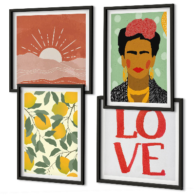 Polyptyque z cadres Citrons inscription paysage d'amour frida