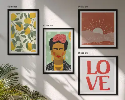 Tableau polyptyque 3 cadres motif de citrons avec inscription paysage d'amour Frida