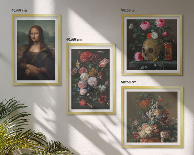 Ensemble de 4 tableaux Fleurs vintage, crâne, mona lisa