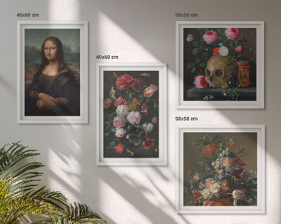 Ensemble de 4 tableaux Fleurs vintage, crâne, mona lisa