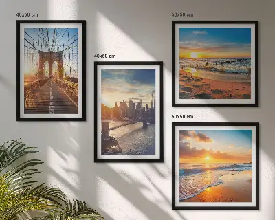 Mur de tableaux ponts au coucher du soleil dans une ville