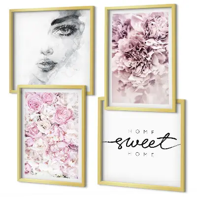 Pivoines, portrait d'une femme à la maison tableau polyptyque de z cadres