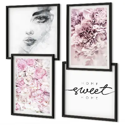Pivoines, portrait d'une femme à la maison tableau polyptyque de z cadres