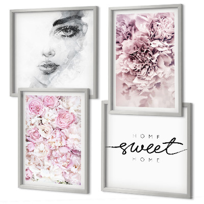Polyptyque z cadres Pivoines, portrait d'une femme à la maison