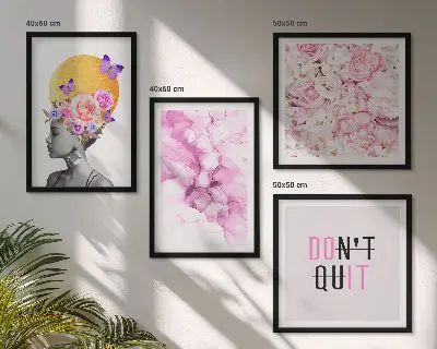 Portrait abstrait de femme avec des fleurs tableau polyptyque en 4 cadres