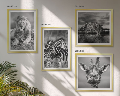 Ensemble de 4 tableaux Animaux sauvages lion jaguar girafe zèbres