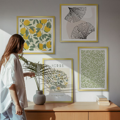 Mur de tableaux Citron, herbes et feuilles