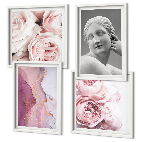 Ensemble de 4 tableaux Sculpture de pivoine représentant une femme