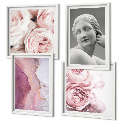 Ensemble de 4 tableaux Sculpture de pivoine représentant une femme
