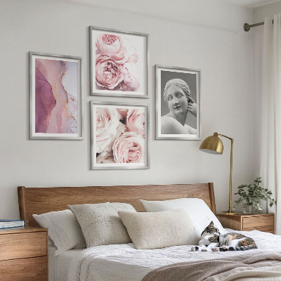 Ensemble de 4 tableaux Sculpture de pivoine représentant une femme