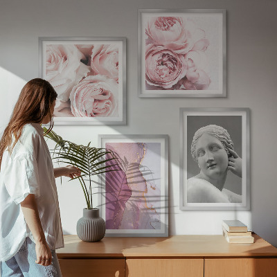 Ensemble de 4 tableaux Sculpture de pivoine représentant une femme