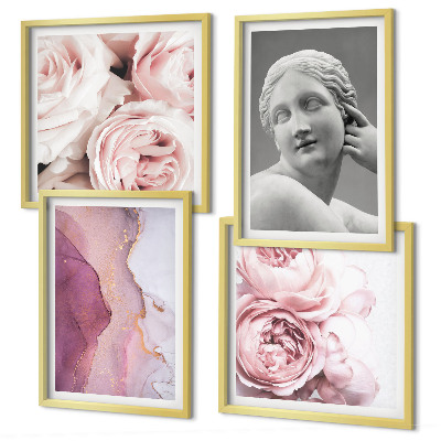 Ensemble de 4 tableaux Sculpture de pivoine représentant une femme