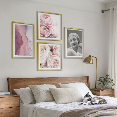 Ensemble de 4 tableaux Sculpture de pivoine représentant une femme