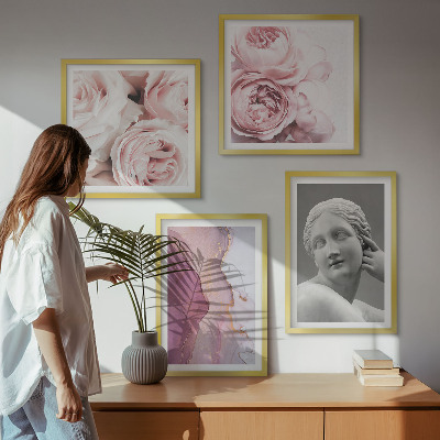 Ensemble de 4 tableaux Sculpture de pivoine représentant une femme