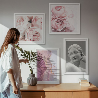 Ensemble de 4 tableaux Sculpture de pivoine représentant une femme