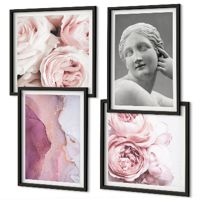 Ensemble de 4 tableaux Sculpture de pivoine représentant une femme