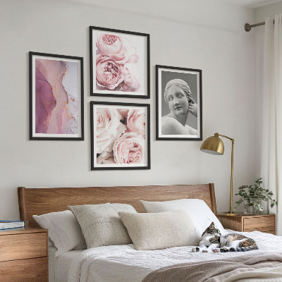 Ensemble de 4 tableaux Sculpture de pivoine représentant une femme