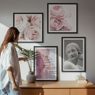 Ensemble de 4 tableaux Sculpture de pivoine représentant une femme