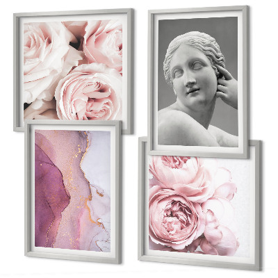 Ensemble de 4 tableaux Sculpture de pivoine représentant une femme