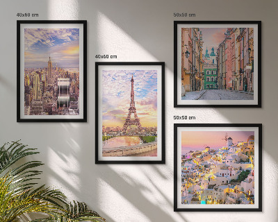 Mur de tableaux New york paris oia varsovie crépuscule