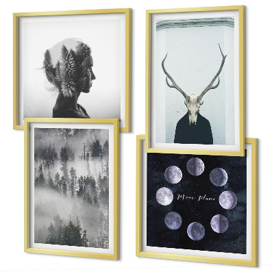 Ensemble de 4 tableaux Brouillard de forêt lune crâne femme