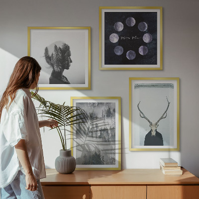 Ensemble de 4 tableaux Brouillard de forêt lune crâne femme