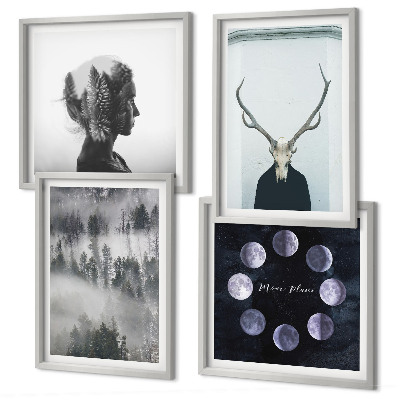 Ensemble de 4 tableaux Brouillard de forêt lune crâne femme
