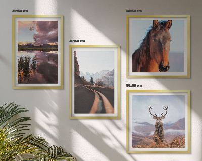 Ensemble de 4 tableaux Paysages de montagne, route à chevaux et rennes