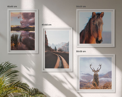 Ensemble de 4 tableaux Paysages de montagne, route à chevaux et rennes