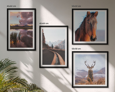 Ensemble de 4 tableaux Paysages de montagne, route à chevaux et rennes