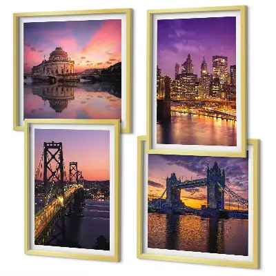 Mur de tableaux ponts, soleil et vues sur la ville