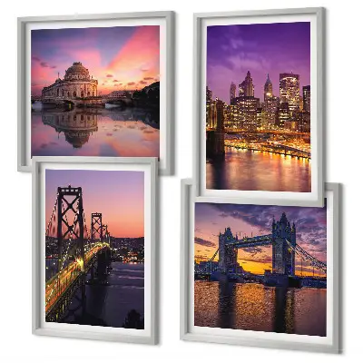 Mur de tableaux ponts, soleil et vues sur la ville