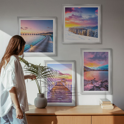 Ensemble de 4 tableaux Paysage hivernal de la montagne de la jetée