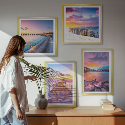 Ensemble de 4 tableaux Paysage hivernal de la montagne de la jetée