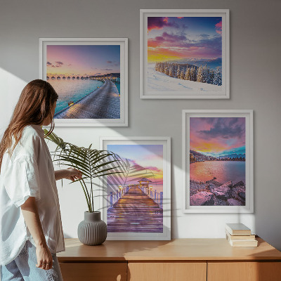 Ensemble de 4 tableaux Paysage hivernal de la montagne de la jetée