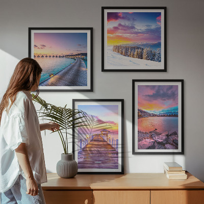 Ensemble de 4 tableaux Paysage hivernal de la montagne de la jetée