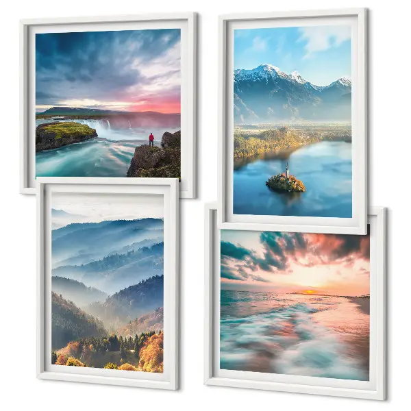 Mur de tableaux paysages de montagne et cascades
