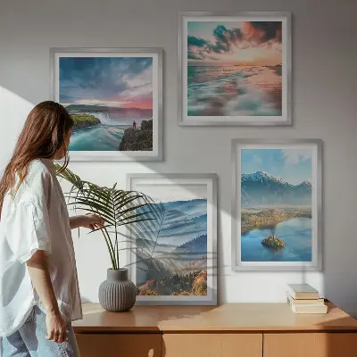 Mur de tableaux paysages de montagne et cascades