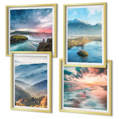 Mur de tableaux paysages de montagne et cascades