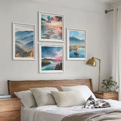 Mur de tableaux paysages de montagne et cascades