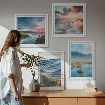 Mur de tableaux paysages de montagne et cascades