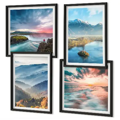 Mur de tableaux paysages de montagne et cascades