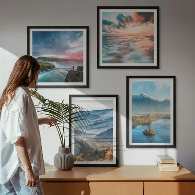 Mur de tableaux paysages de montagne et cascades