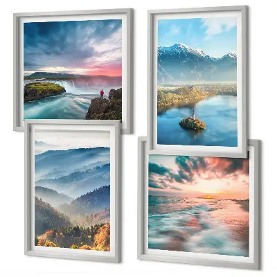 Mur de tableaux paysages de montagne et cascades