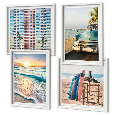 Ensemble de 4 tableaux Couchers de soleil à miami