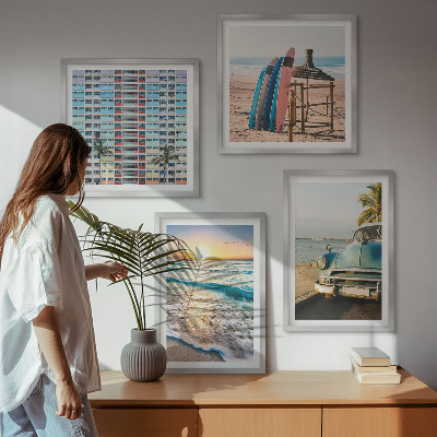 Ensemble de 4 tableaux Couchers de soleil à miami
